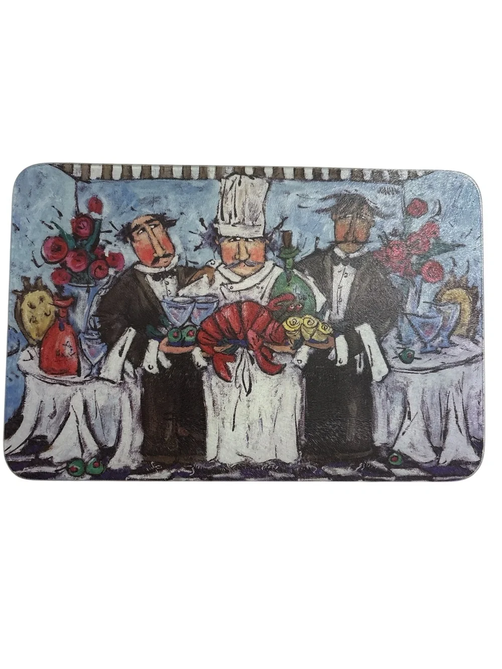 Vintage glass cutting board by the artist Joanna